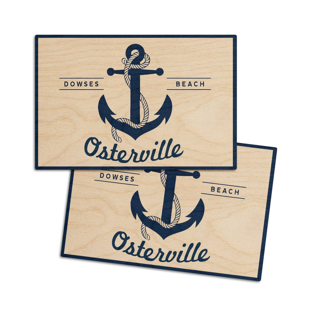 Osterville, Massachusetts, Dowses Beach, Blue & White Anchor, Lantern Press Artwork, Wood Signs and Postcards Wood Lantern Press 4x6 Wood Postcard Set 