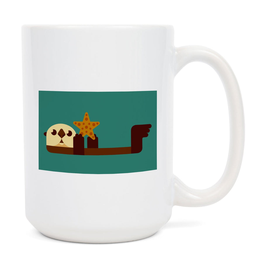 Otter with Starfish, Geometric, Contour, Lantern Press Artwork, Ceramic Mug Mugs Lantern Press 
