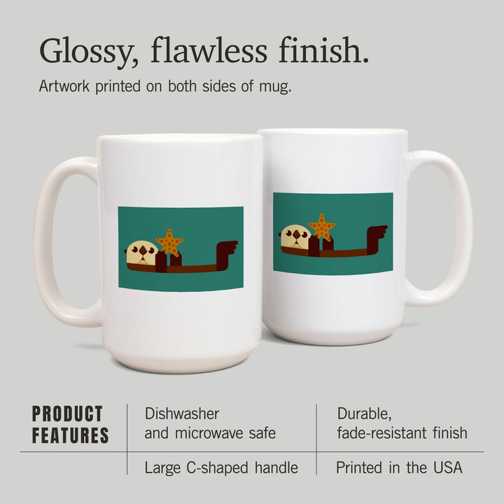 Otter with Starfish, Geometric, Contour, Lantern Press Artwork, Ceramic Mug Mugs Lantern Press 