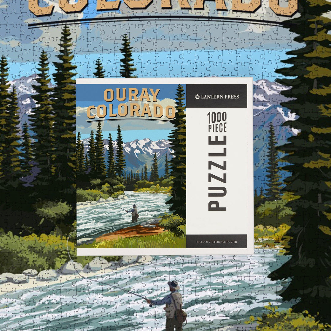 Ouray, Colorado, Angler and River Rapids, Jigsaw Puzzle Puzzle Lantern Press 