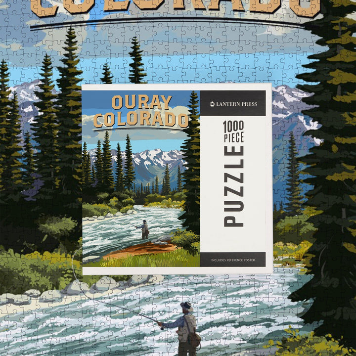 Ouray, Colorado, Angler and River Rapids, Jigsaw Puzzle Puzzle Lantern Press 