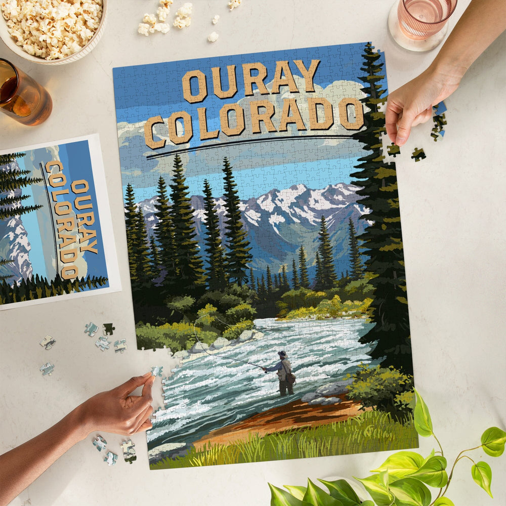Ouray, Colorado, Angler and River Rapids, Jigsaw Puzzle Puzzle Lantern Press 