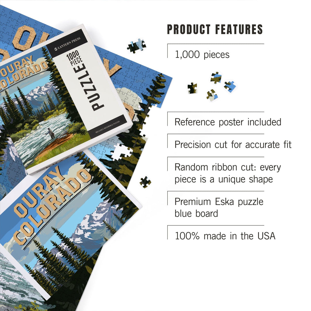 Ouray, Colorado, Angler and River Rapids, Jigsaw Puzzle Puzzle Lantern Press 