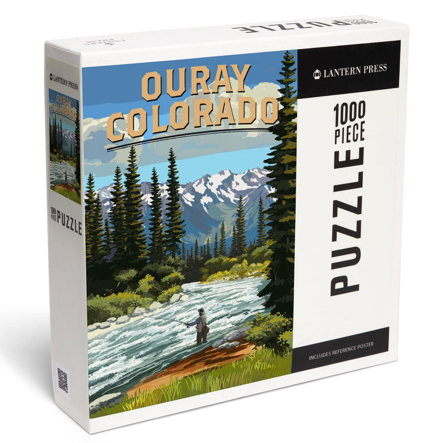 Ouray, Colorado, Angler and River Rapids, Jigsaw Puzzle Puzzle Lantern Press 