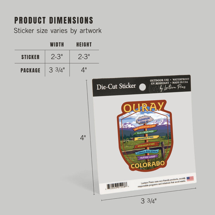 Ouray, Colorado, Destination Signpost, Contour, Vinyl Sticker Sticker Lantern Press 