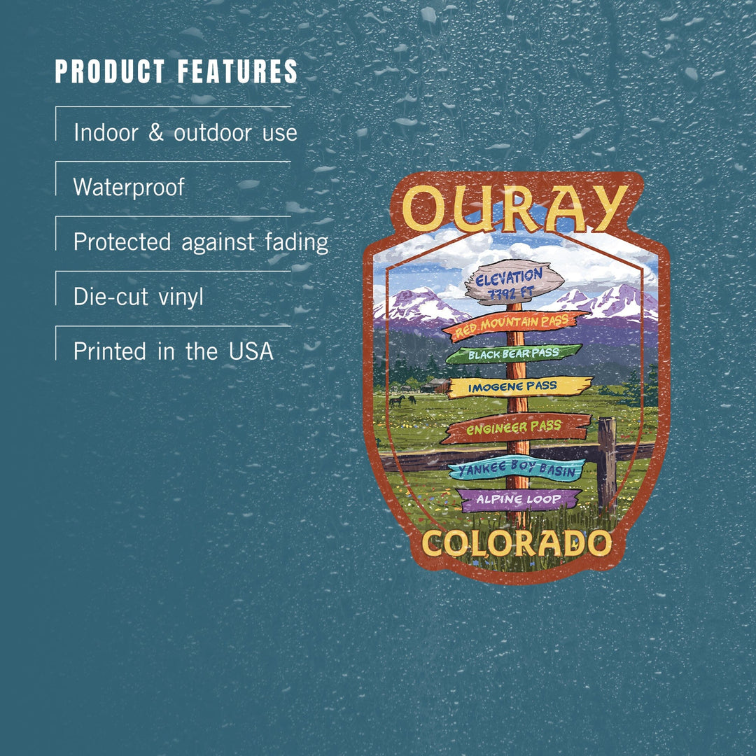 Ouray, Colorado, Destination Signpost, Contour, Vinyl Sticker Sticker Lantern Press 