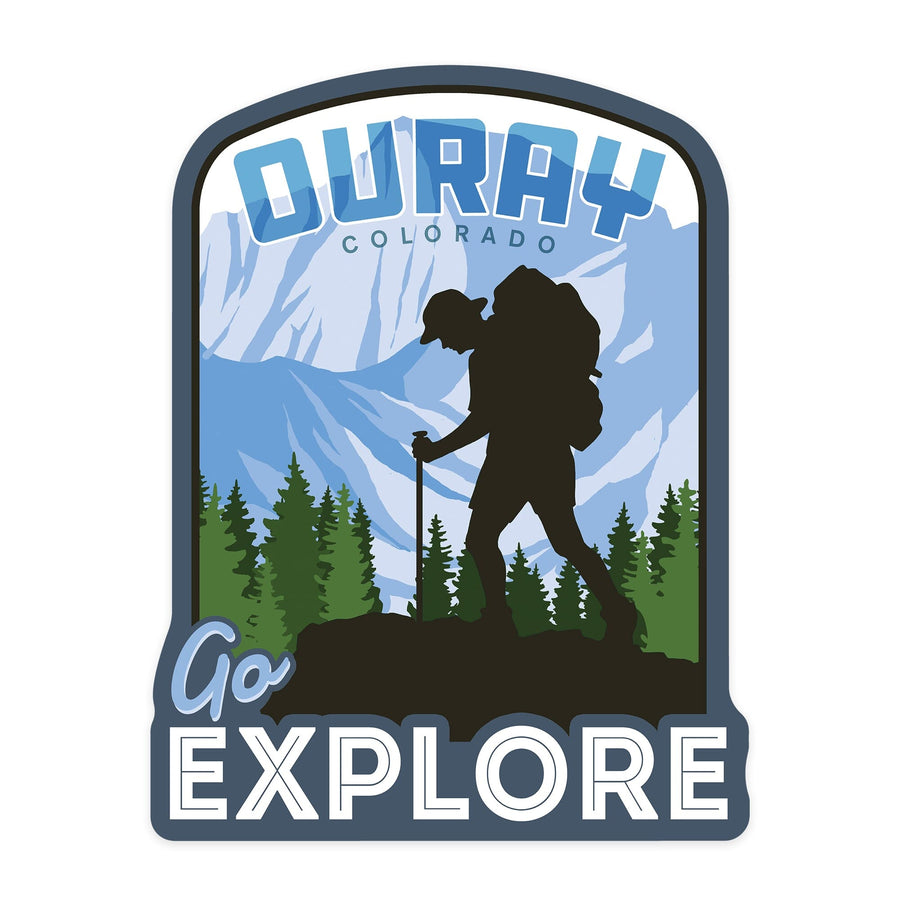 Ouray, Colorado, Go Explore, Backpacker, Contour, Lantern Press Artwork, Vinyl Sticker Sticker Lantern Press 