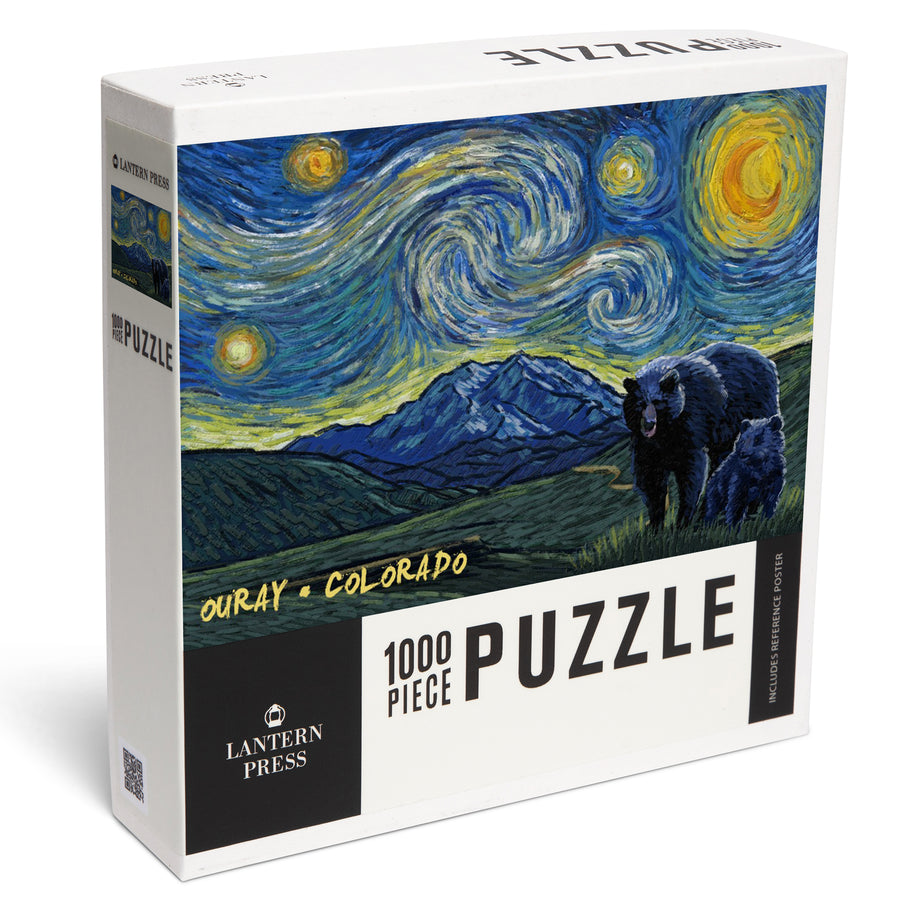 Ouray, Colorado, Grizzly Bear and Cub, Starry Night, Jigsaw Puzzle Puzzle Lantern Press 
