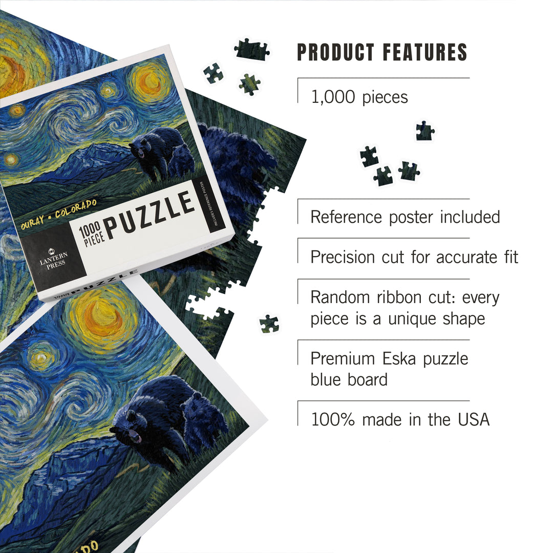 Ouray, Colorado, Grizzly Bear and Cub, Starry Night, Jigsaw Puzzle Puzzle Lantern Press 