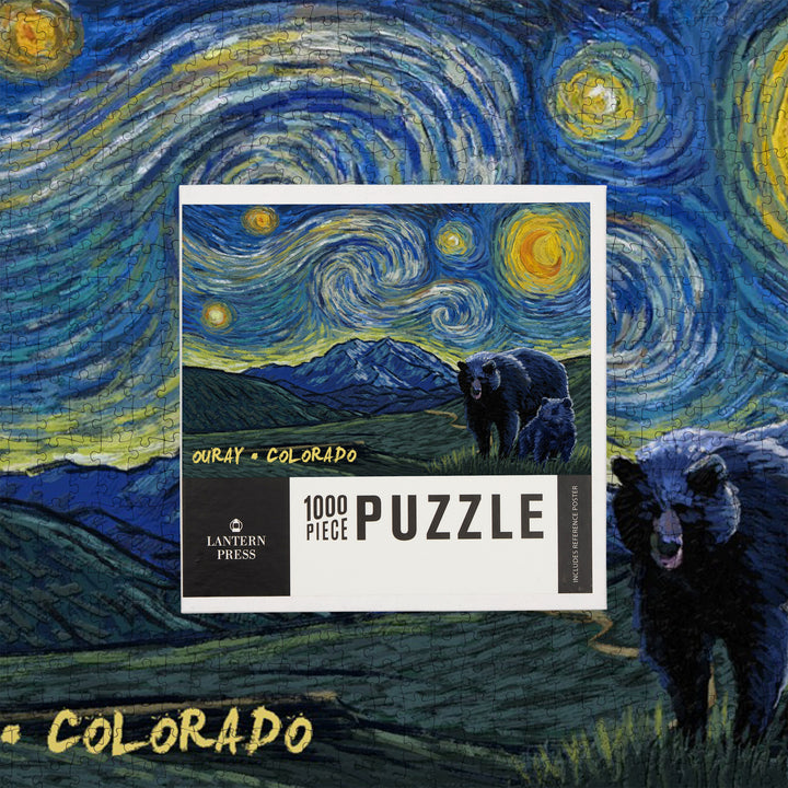 Ouray, Colorado, Grizzly Bear and Cub, Starry Night, Jigsaw Puzzle Puzzle Lantern Press 