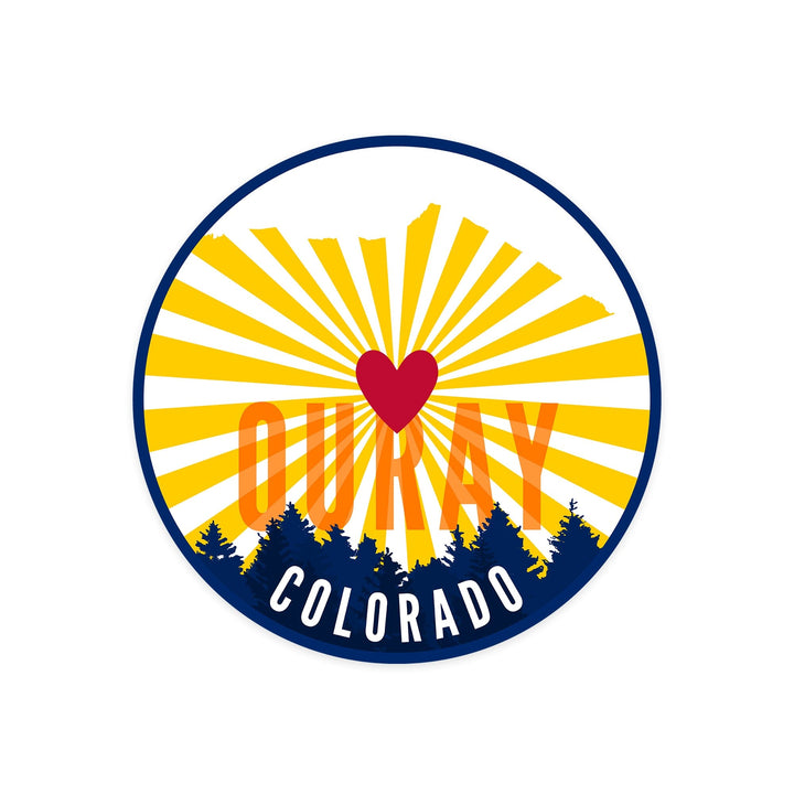 Ouray, Colorado, Heart & Butte Mountain, Contour, Lantern Press Artwork, Vinyl Sticker Sticker Lantern Press 