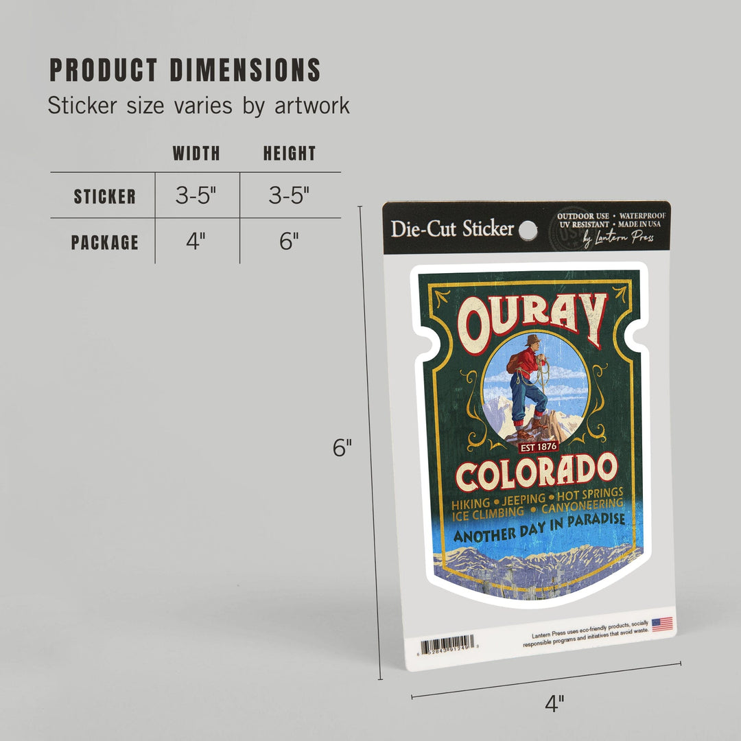 Ouray, Colorado, Vintage Sign, Contour, Lantern Press Artwork, Vinyl Sticker Sticker Lantern Press 