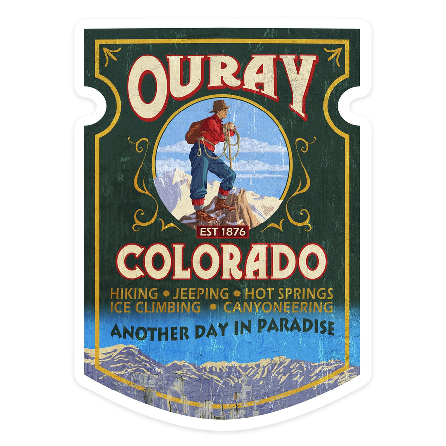Ouray, Colorado, Vintage Sign, Contour, Lantern Press Artwork, Vinyl Sticker Sticker Lantern Press 