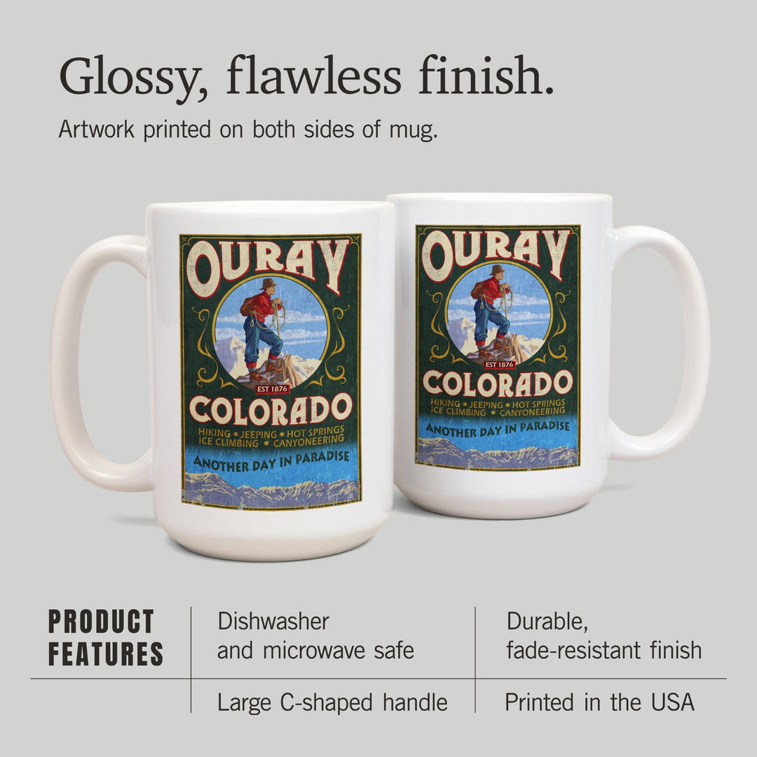 Ouray, Colorado, Vintage Sign, Lantern Press Artwork, Ceramic Mug Mugs Lantern Press 