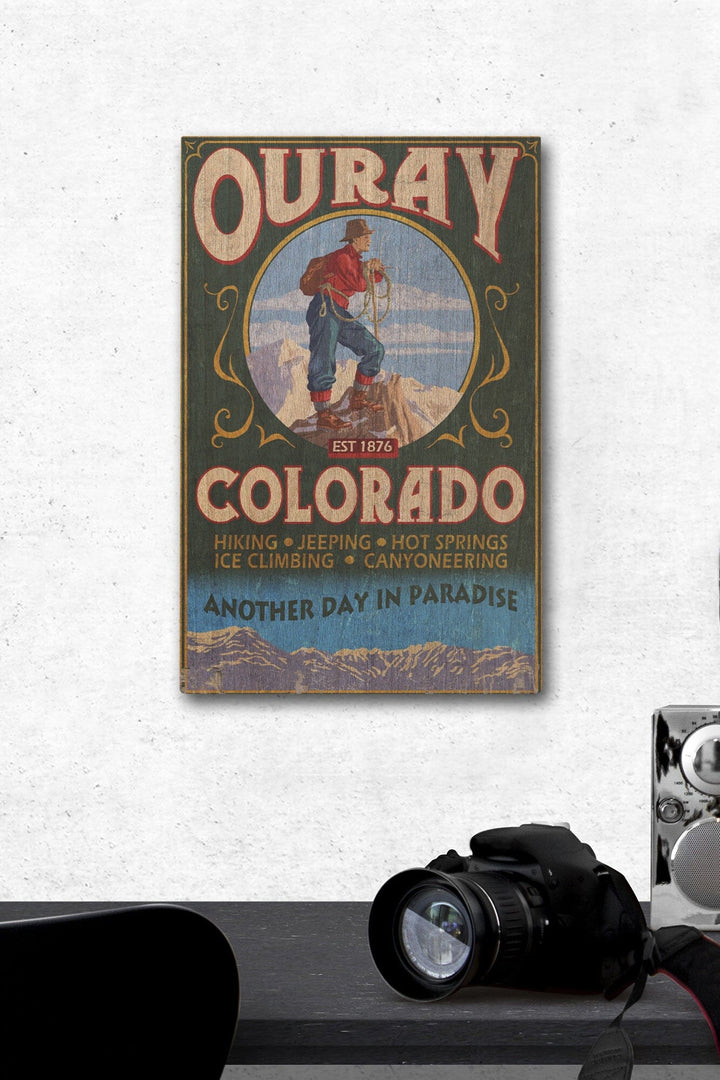 Ouray, Colorado, Vintage Sign, Lantern Press Artwork, Wood Signs and Postcards Wood Lantern Press 12 x 18 Wood Gallery Print 