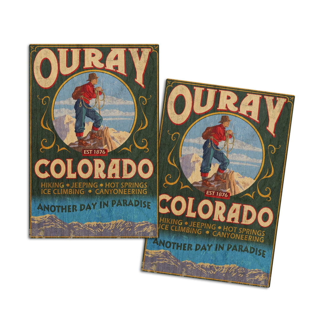 Ouray, Colorado, Vintage Sign, Lantern Press Artwork, Wood Signs and Postcards Wood Lantern Press 4x6 Wood Postcard Set 