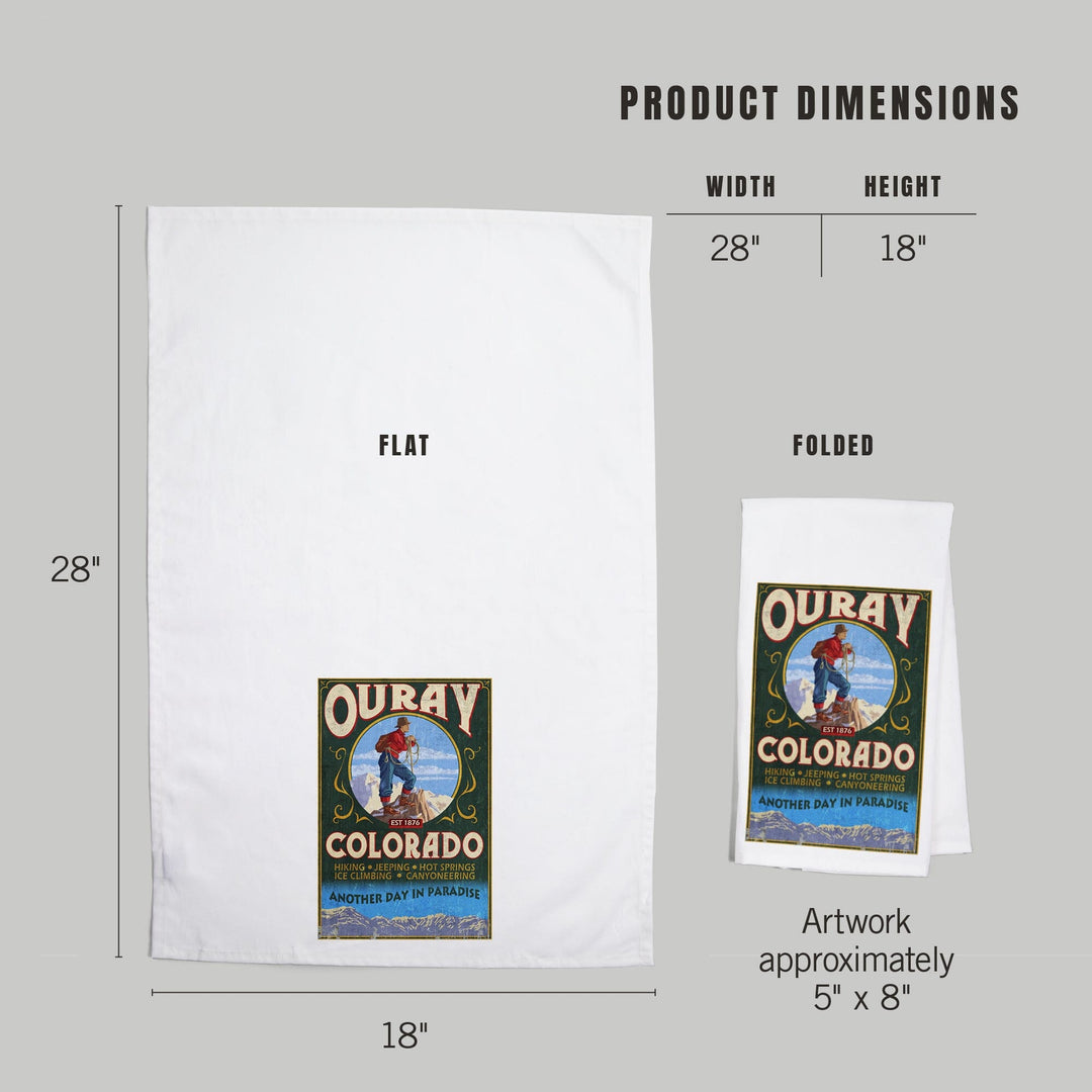 Ouray, Colorado, Vintage Sign, Organic Cotton Kitchen Tea Towels Kitchen Lantern Press 
