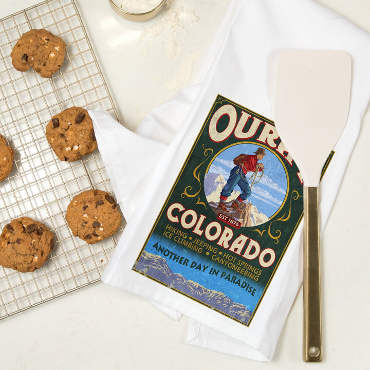 Ouray, Colorado, Vintage Sign, Organic Cotton Kitchen Tea Towels Kitchen Lantern Press 
