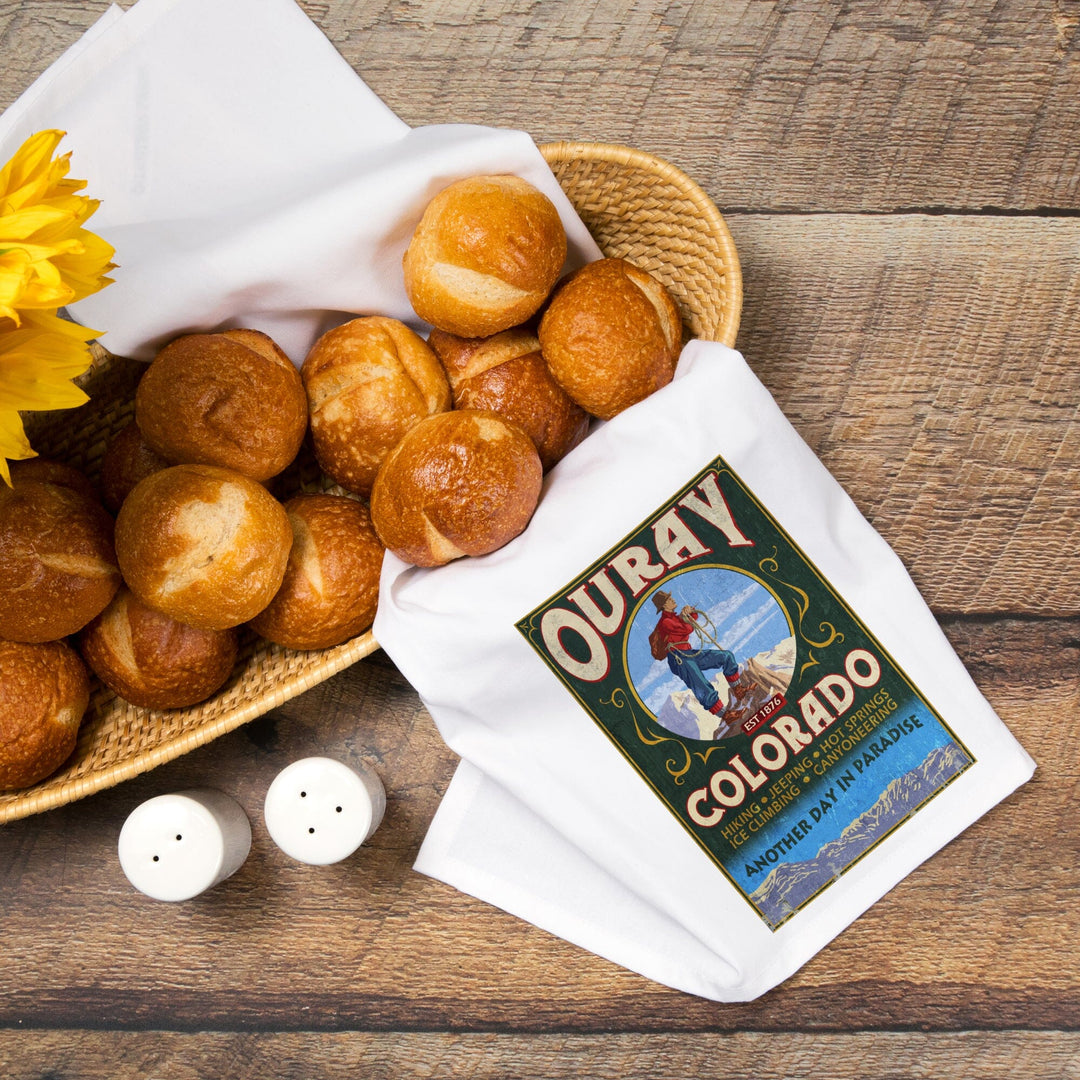 Ouray, Colorado, Vintage Sign, Organic Cotton Kitchen Tea Towels Kitchen Lantern Press 