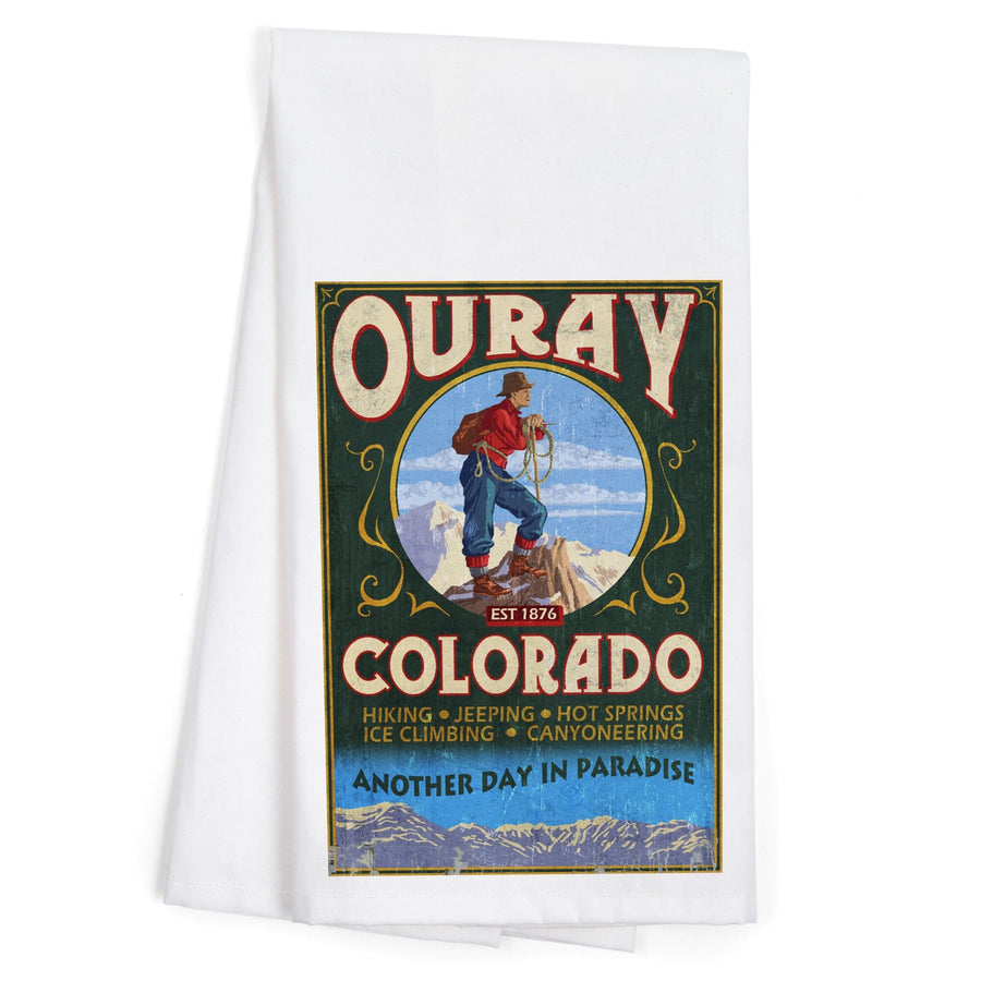 Ouray, Colorado, Vintage Sign, Organic Cotton Kitchen Tea Towels Kitchen Lantern Press 