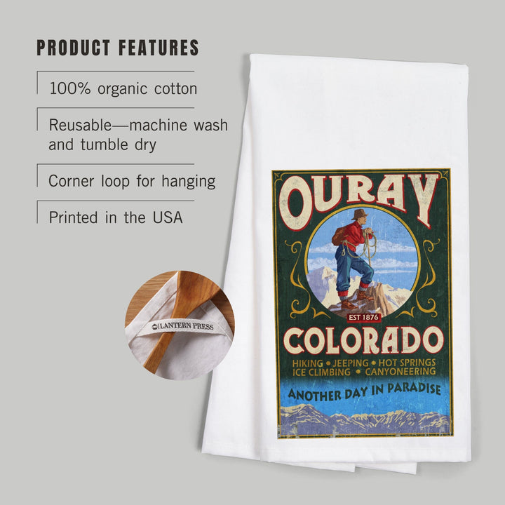 Ouray, Colorado, Vintage Sign, Organic Cotton Kitchen Tea Towels Kitchen Lantern Press 