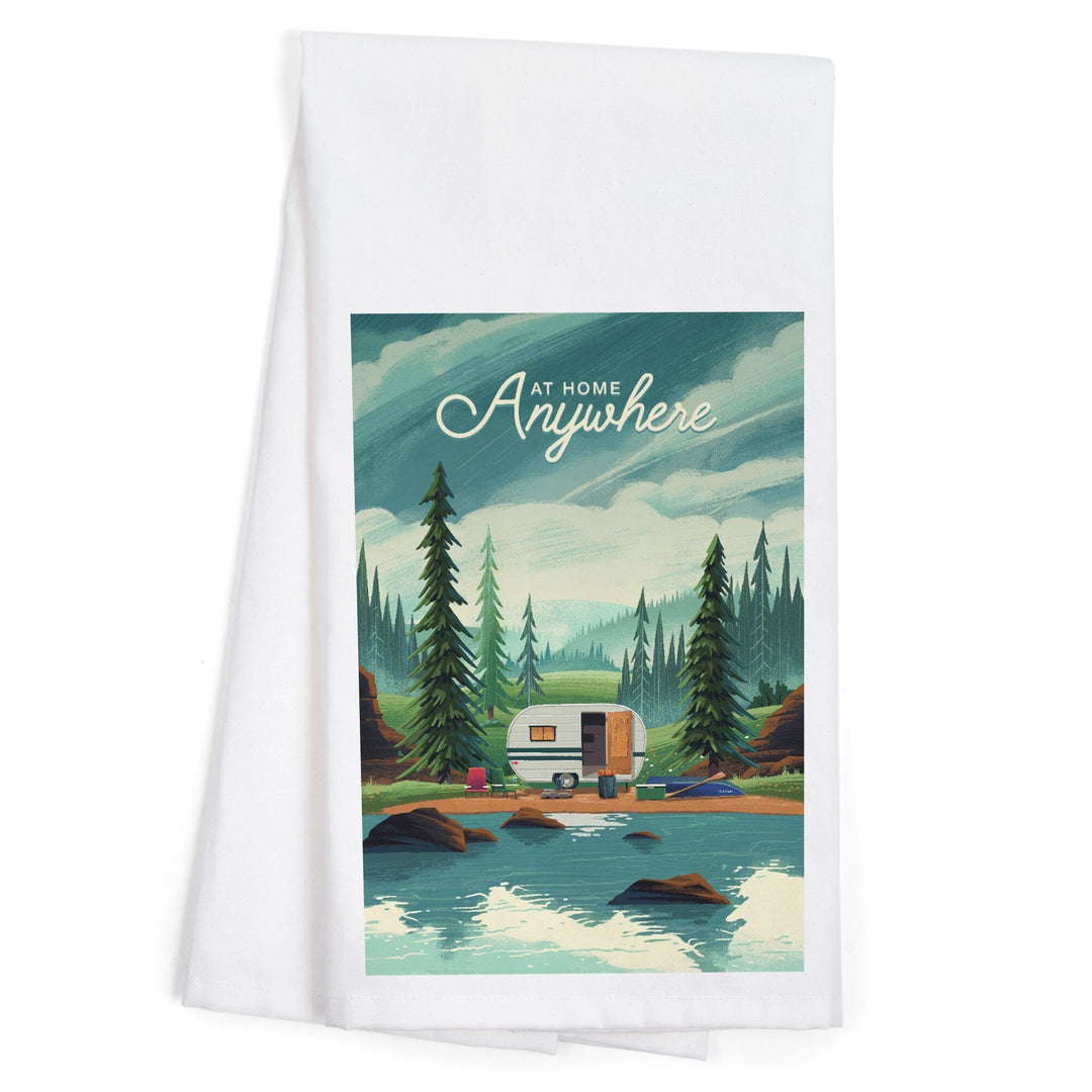 Outdoor Activity, At Home Anywhere, Camper in Evergreens, Organic Cotton Kitchen Tea Towels Kitchen Lantern Press 