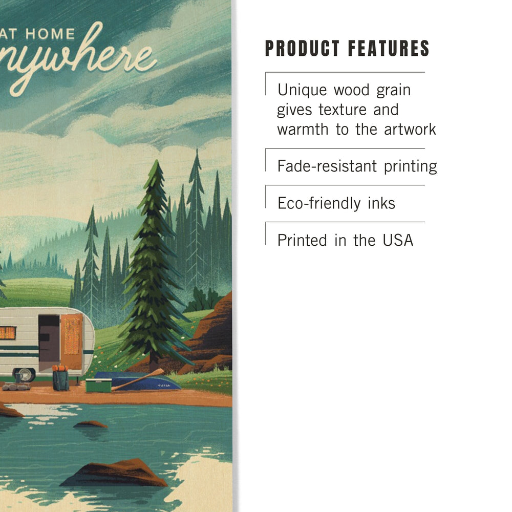 Outdoor Activity, At Home Anywhere, Camper in Evergreens, Wood Signs and Postcards Wood Lantern Press 