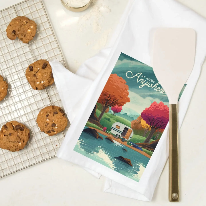 Outdoor Activity, At Home Anywhere, Camper in Fall Colors, Organic Cotton Kitchen Tea Towels Kitchen Lantern Press 