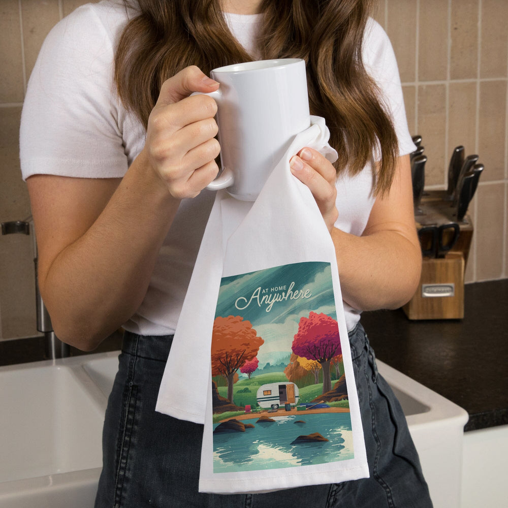 Outdoor Activity, At Home Anywhere, Camper in Fall Colors, Organic Cotton Kitchen Tea Towels Kitchen Lantern Press 
