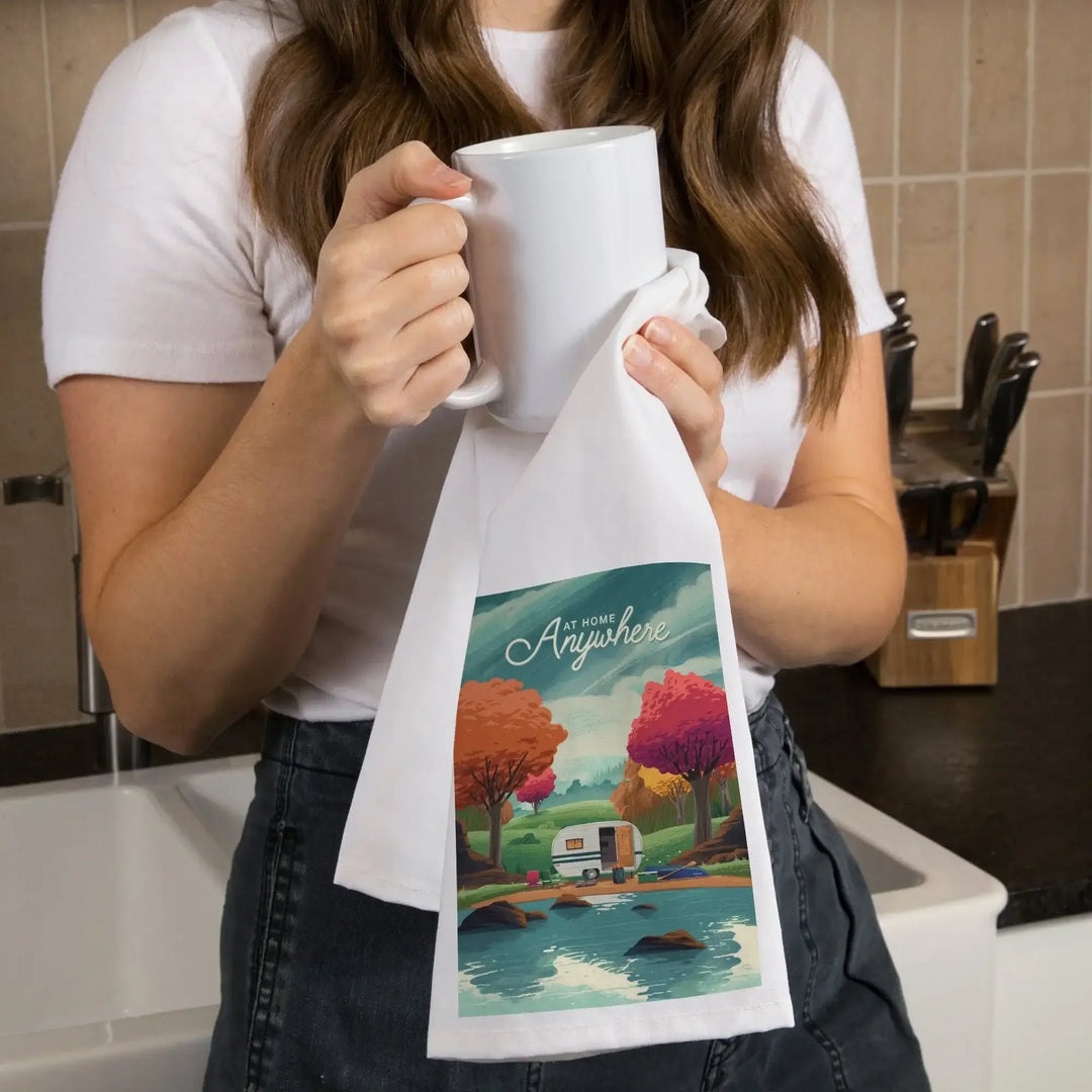 Outdoor Activity, At Home Anywhere, Camper in Fall Colors, Organic Cotton Kitchen Tea Towels Kitchen Lantern Press 