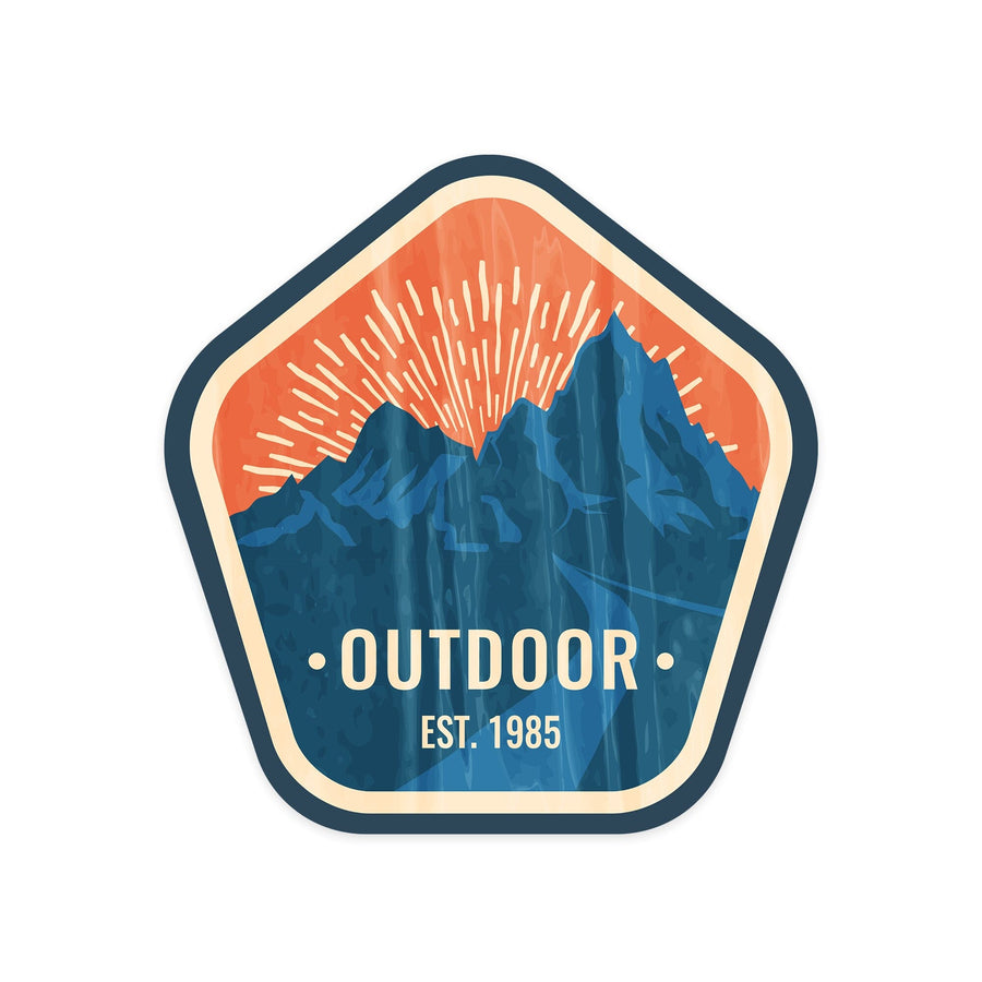 Outdoor, Mountains, Est 1985, Vintage Vector, Contour, Vinyl Sticker Sticker Lantern Press 