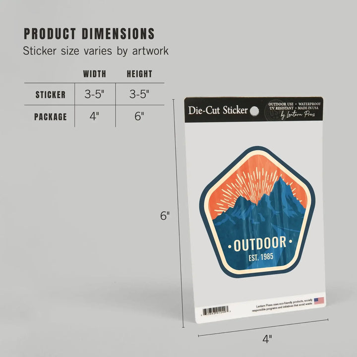 Outdoor, Mountains, Est 1985, Vintage Vector, Contour, Vinyl Sticker Sticker Lantern Press 