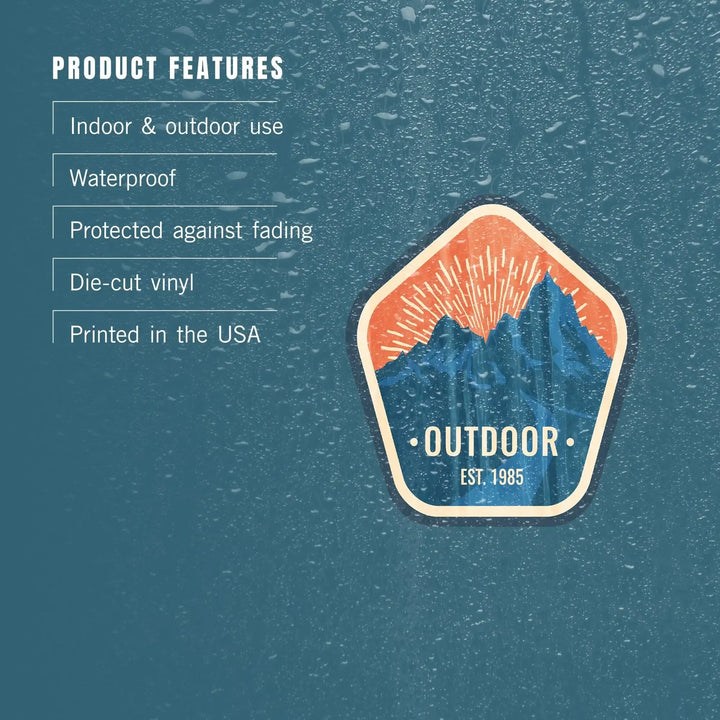 Outdoor, Mountains, Est 1985, Vintage Vector, Contour, Vinyl Sticker Sticker Lantern Press 