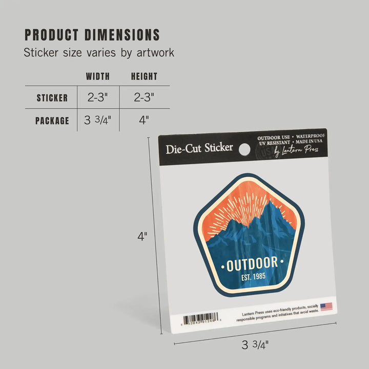Outdoor, Mountains, Est 1985, Vintage Vector, Contour, Vinyl Sticker Sticker Lantern Press 