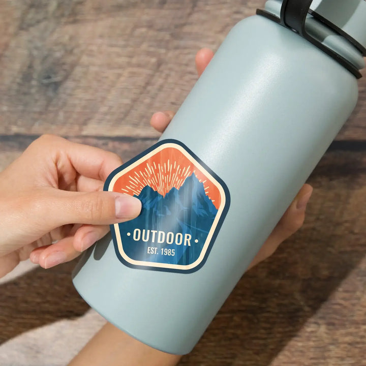 Outdoor, Mountains, Est 1985, Vintage Vector, Contour, Vinyl Sticker Sticker Lantern Press 