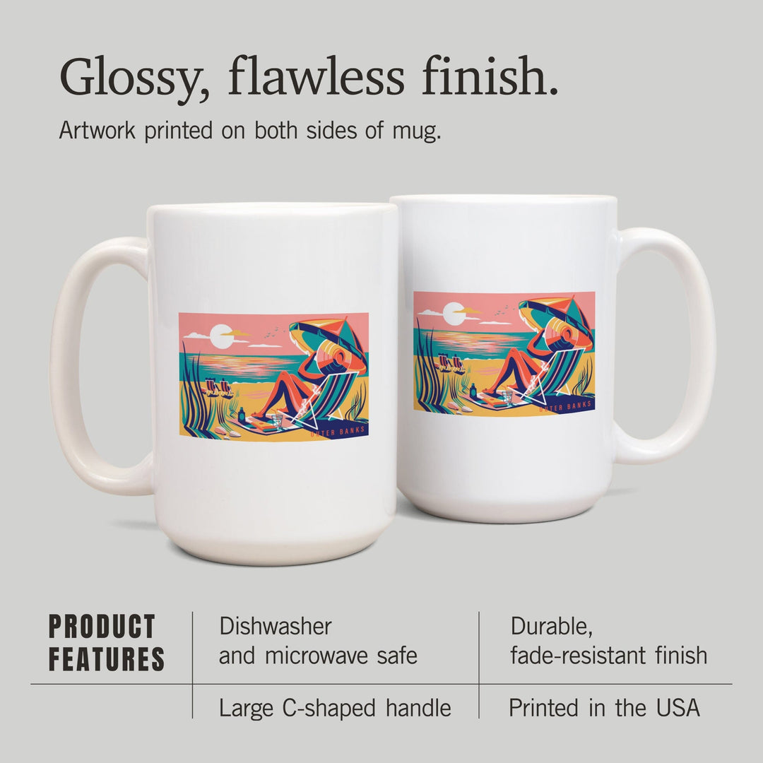 Outer Banks, North Carolina, Beach Bliss Collection, Woman at the Beach, Lantern Press Artworkene, Ceramic Mug Mugs Lantern Press 