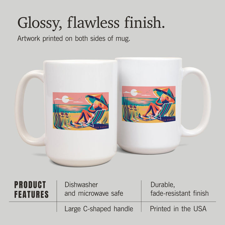 Outer Banks, North Carolina, Beach Bliss Collection, Woman at the Beach, Lantern Press Artworkene, Ceramic Mug Mugs Lantern Press 