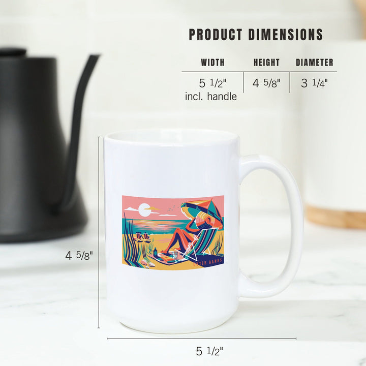 Outer Banks, North Carolina, Beach Bliss Collection, Woman at the Beach, Lantern Press Artworkene, Ceramic Mug Mugs Lantern Press 