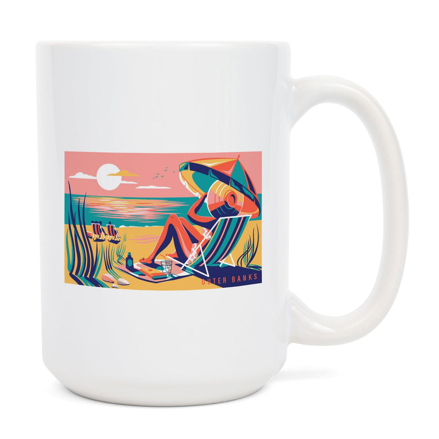 Outer Banks, North Carolina, Beach Bliss Collection, Woman at the Beach, Lantern Press Artworkene, Ceramic Mug Mugs Lantern Press 