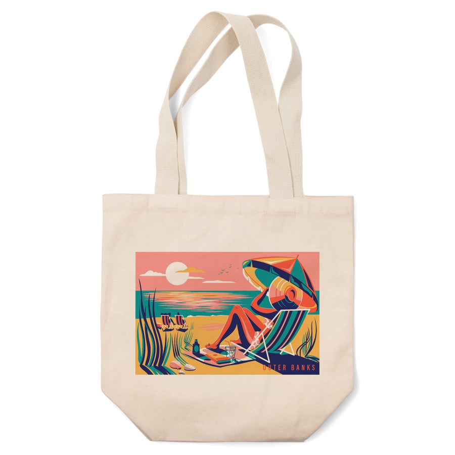 Outer Banks, North Carolina, Beach Bliss Collection, Woman at the Beach, Lantern Press Artworkene, Tote Bag Totes Lantern Press 