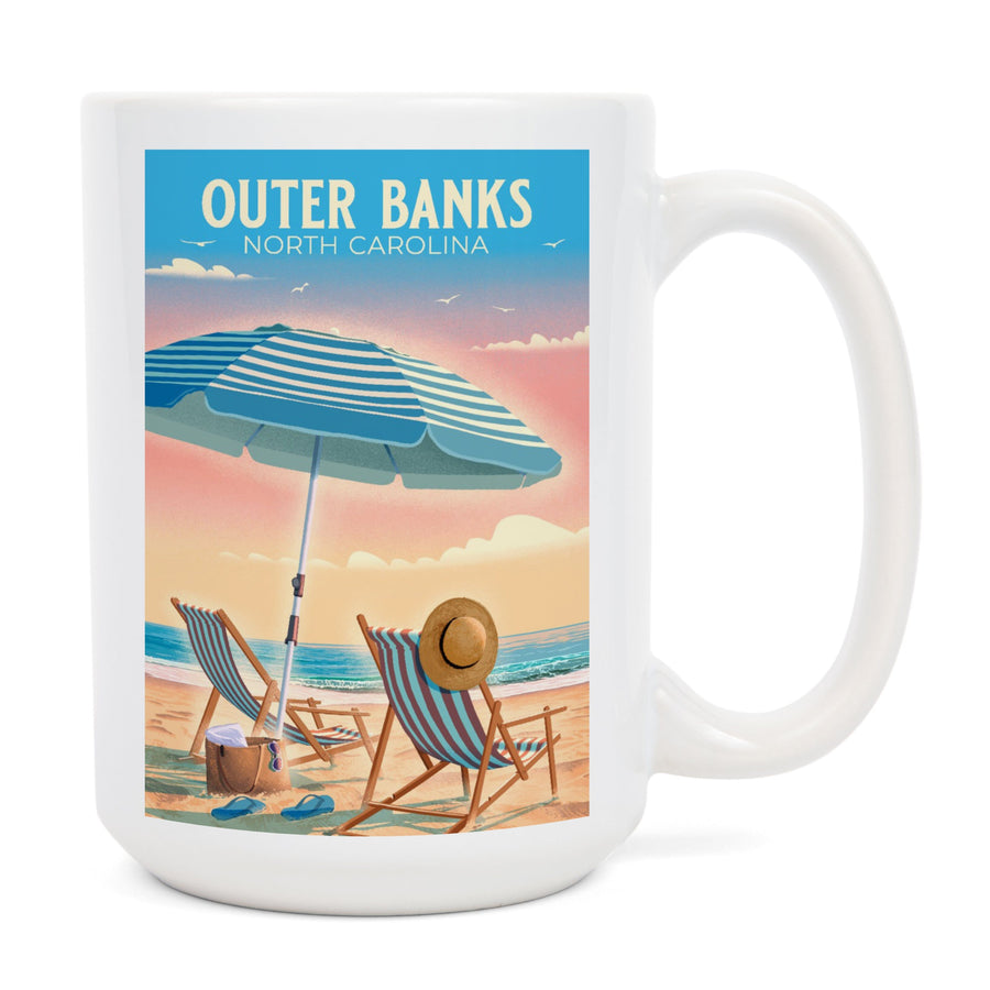 Outer Banks, North Carolina, Beach Chair and Umbrella, Ceramic Mug Mugs Lantern Press 