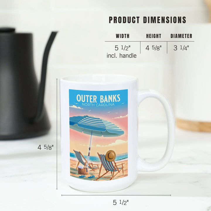 Outer Banks, North Carolina, Beach Chair and Umbrella, Ceramic Mug Mugs Lantern Press 