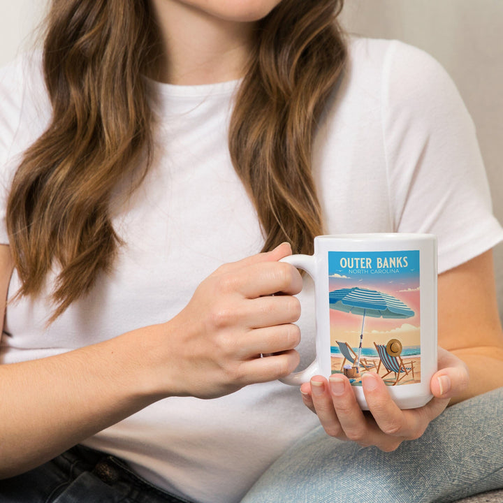 Outer Banks, North Carolina, Beach Chair and Umbrella, Ceramic Mug Mugs Lantern Press 