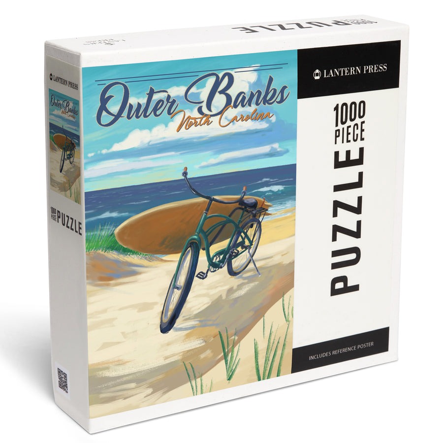 Outer Banks, North Carolina, Beach Cruiser on Beach, Jigsaw Puzzle Puzzle Lantern Press 