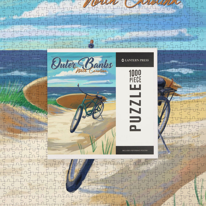 Outer Banks, North Carolina, Beach Cruiser on Beach, Jigsaw Puzzle Puzzle Lantern Press 
