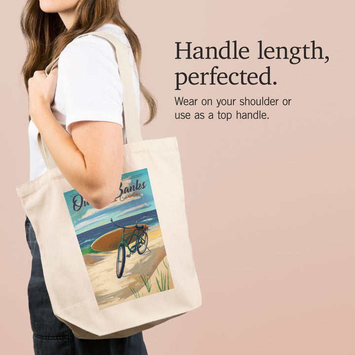 Outer Banks, North Carolina, Beach Cruiser on Beach, Lantern Press Artwork, Tote Bag Totes Lantern Press 