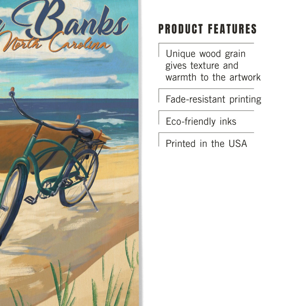 Outer Banks, North Carolina, Beach Cruiser on Beach, Lantern Press Artwork, Wood Signs and Postcards Wood Lantern Press 