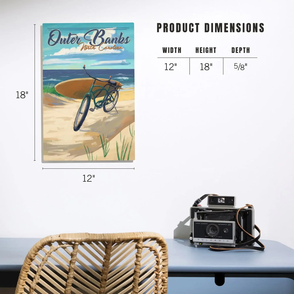 Outer Banks, North Carolina, Beach Cruiser on Beach, Lantern Press Artwork, Wood Signs and Postcards Wood Lantern Press 