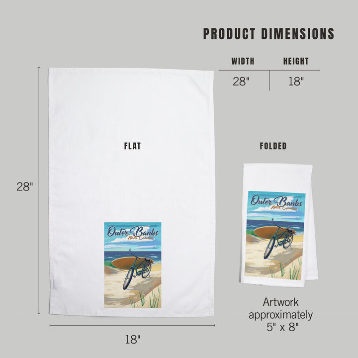 Outer Banks, North Carolina, Beach Cruiser on Beach, Organic Cotton Kitchen Tea Towels Kitchen Lantern Press 