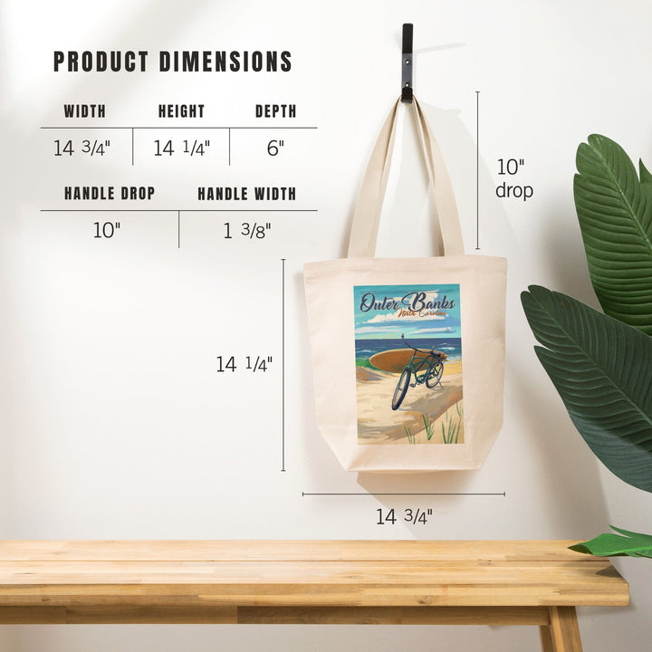 Outer Banks, North Carolina, Beach Cruiser on Beach, Tote Bag Totes Lantern Press 